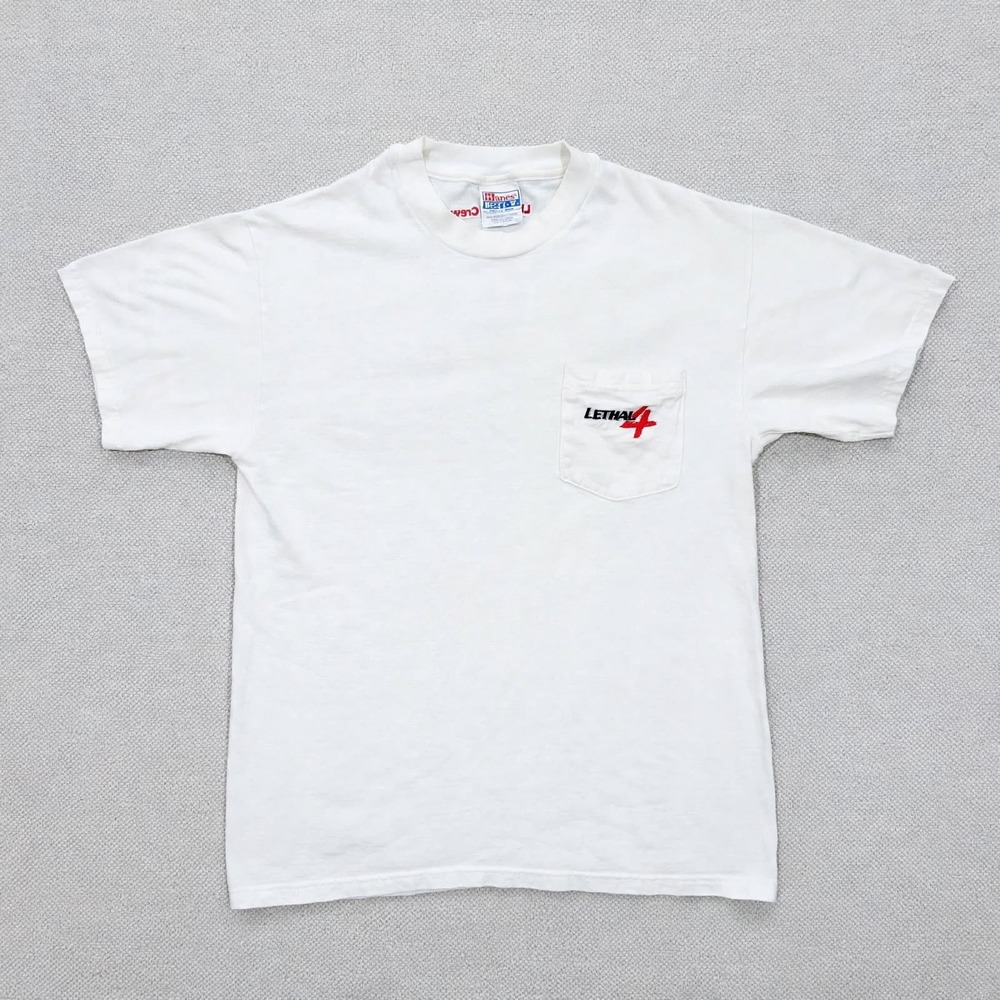 Vintage Lethal Weapon 4 Film Crew T Shirt M White Pocket Tee Hanes 1998 Movie
